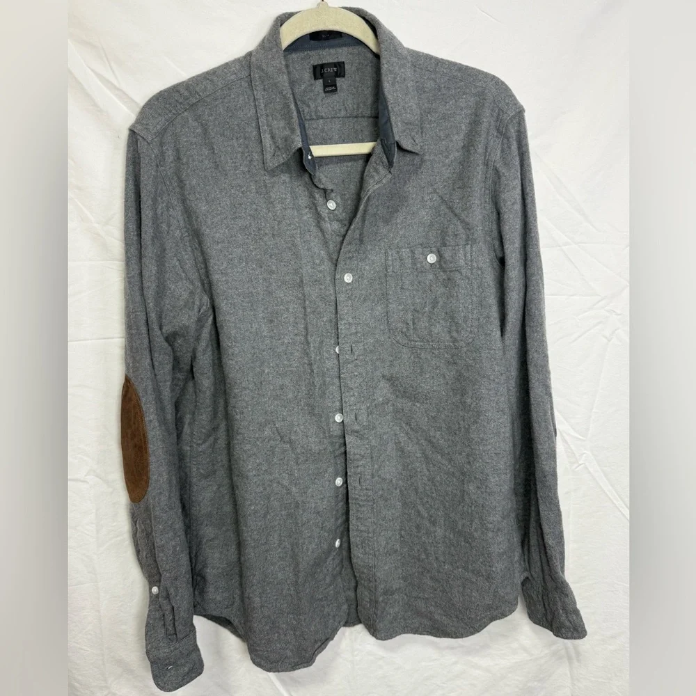 J.Crew Slim Gray Cotton Wool Button Down Shirt Elbow Patch Size‎ L